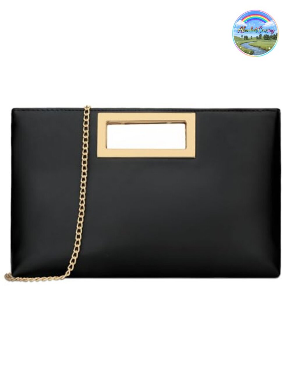 Vegan Leather Evening Clutch with Metal Handle & Chain Strap